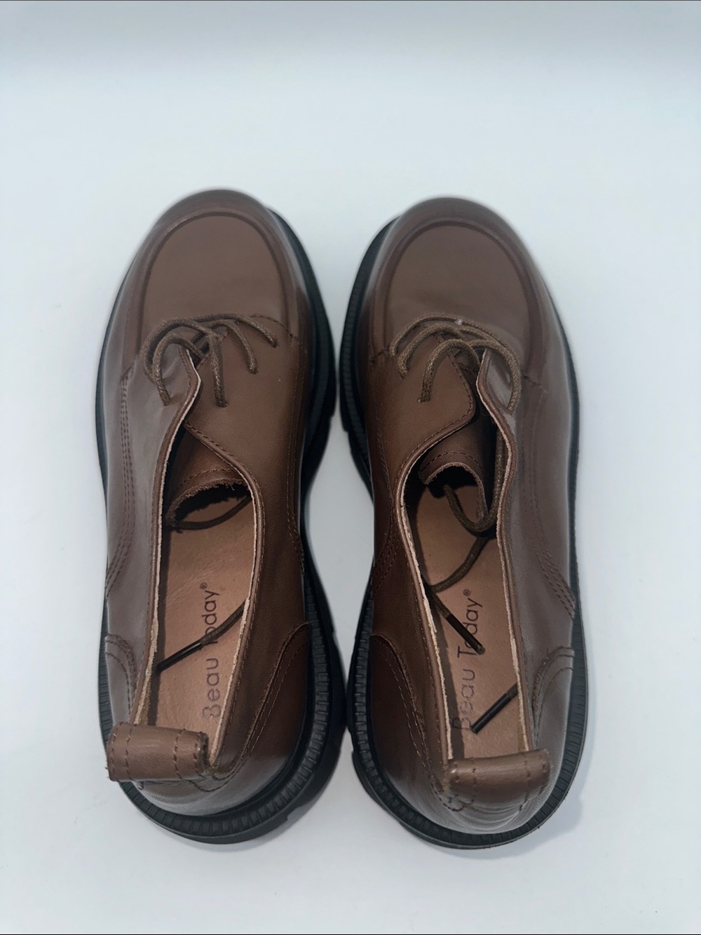 Brown Platform Lace-Up Chunky Loafers - Picture 4 of 8